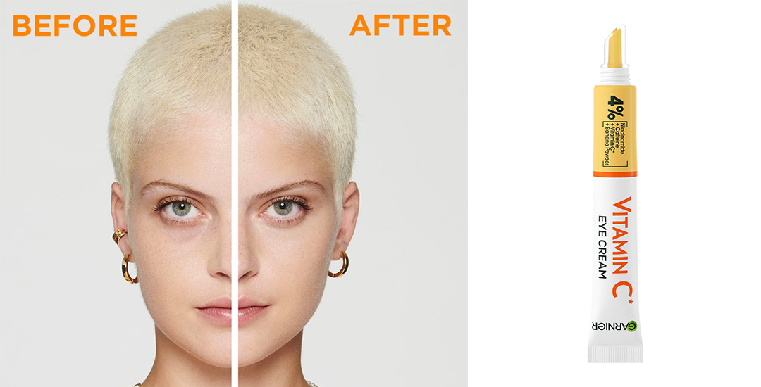 قبل و بعد از استفاده دور چشم حاوی ویتامین سی گارنیر